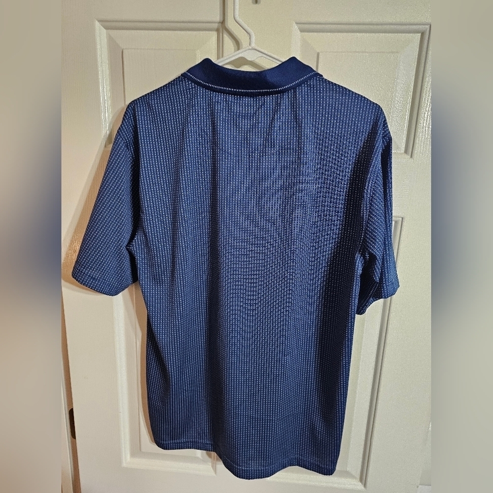 PGA Tour Mens Performance Golf Polo Shirt Medium Navy Blue Micro Dot Athletic - Picture 3 of 6